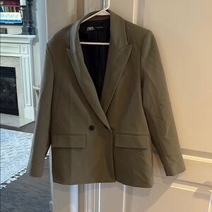 Zara Green Tailored Blazer with Formal Lapels